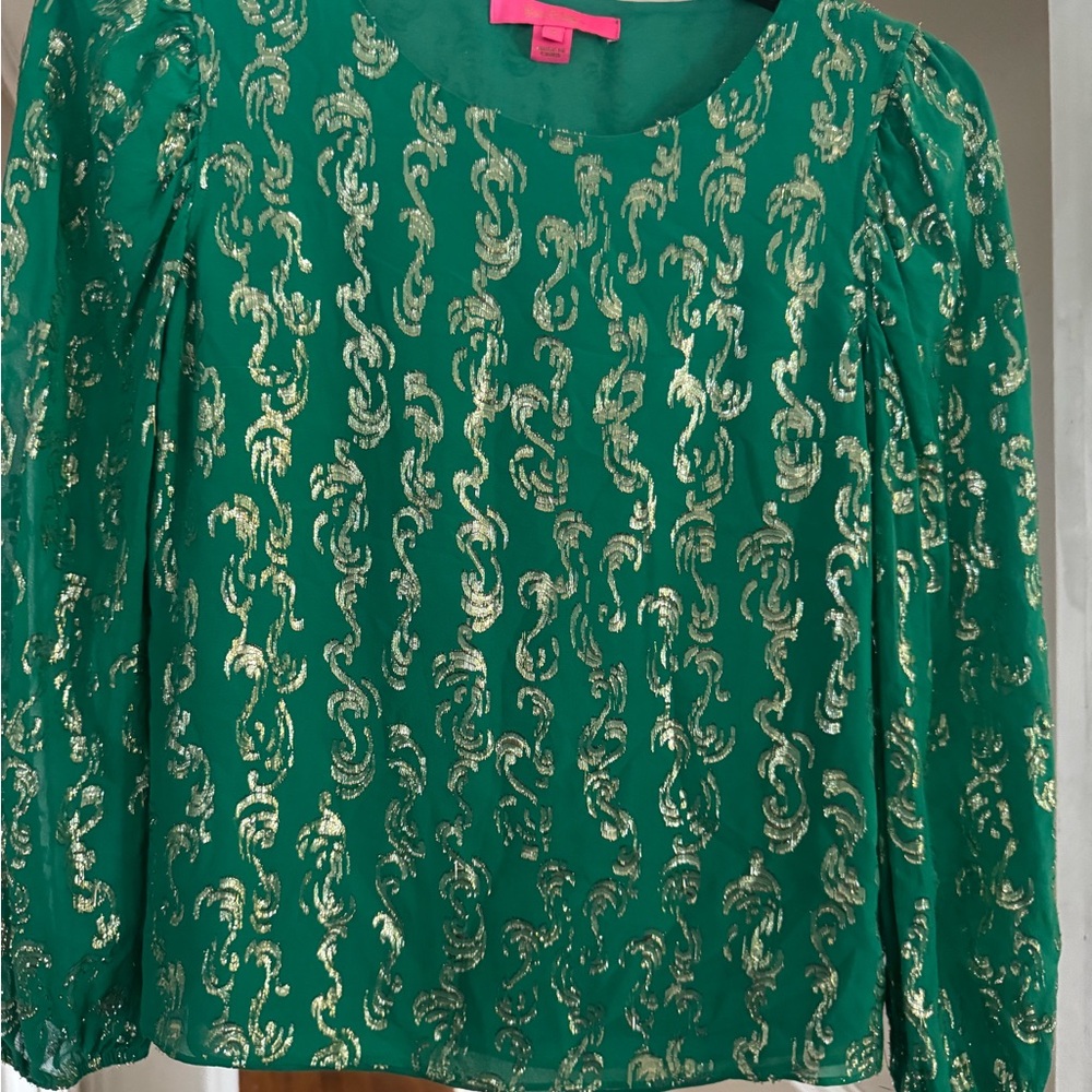 Lilly Pulitzer Green Graphic Long Sleeve Blouse